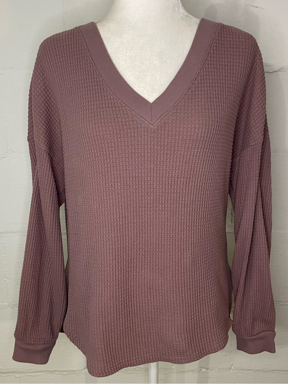 Madewell Dusty Rose Waffle V-Neck Long Sleeve Top
